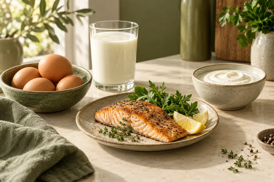 Uova, latte, yogurt e pesce