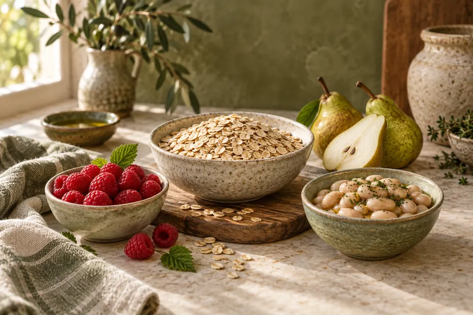 Avena, lamponi, pere e fagioli
