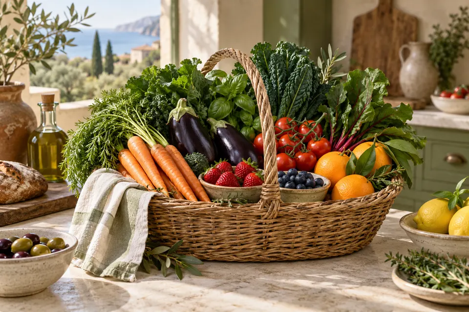 Cesto di verdure e frutta di stagione