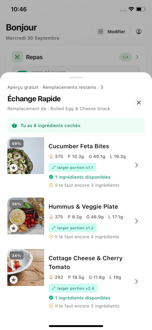 Changer un repas