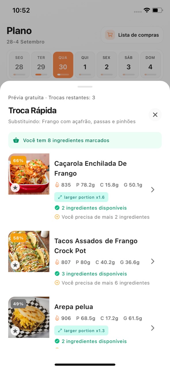 Trocar refeições